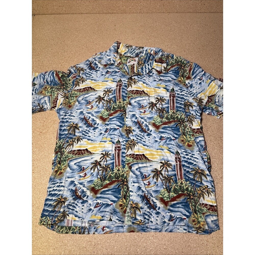 Pineapple Juice Hawaiian Made AOP Surf 100% Rayon Button Up Shirt SZ XL G2